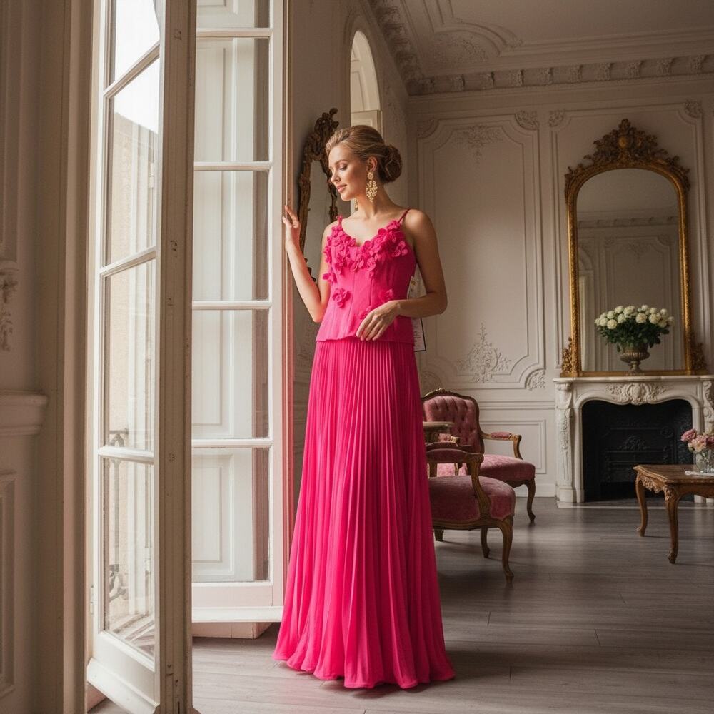 Taylor Women’s Fuchsia Floral Appliqué Gown – Size 6 – New With Tags